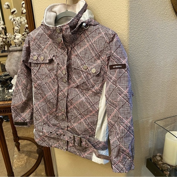 BODY GLOVE Girls Kids Pink Brown Plaid Belt Hoodie Ski Snowboard Jacket Size 12Y - Picture 2 of 12